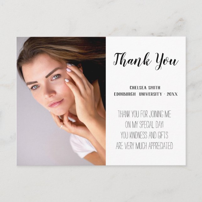 Tarjeta postal de agradecimiento de graduación con (Anverso)