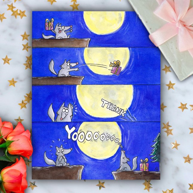 Tarjeta postal de agradecimiento de lobo de dibujo (Subido por el creador)