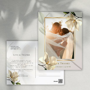Tarjeta postal de agradecimiento de magnolia blanc