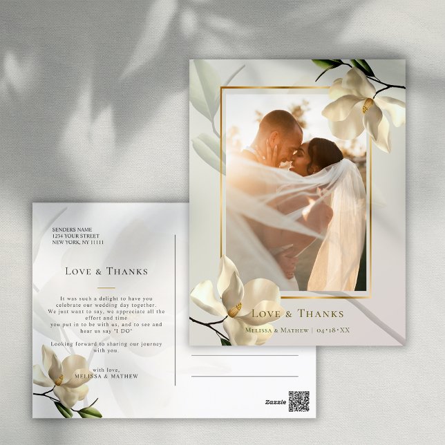 Tarjeta postal de agradecimiento de Magnolia Blanc (Photo Oriental White Magnolia Thank You Postcard)