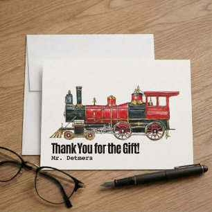 Tarjeta postal de agradecimiento de tren vintage e
