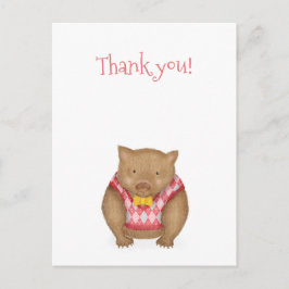 Tarjeta postal de agradecimiento de wombat lindo