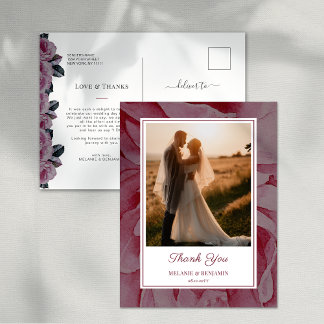 Tarjeta postal de agradecimiento floral romántica