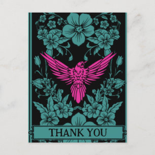 Tarjeta postal de agradecimiento. Pájaro rosa exót