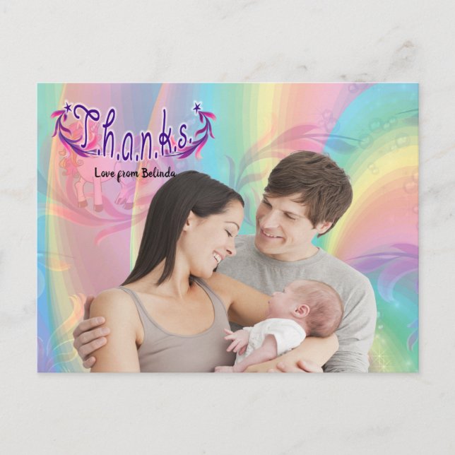 Tarjeta postal de agradecimiento para bebé con fot (Anverso)