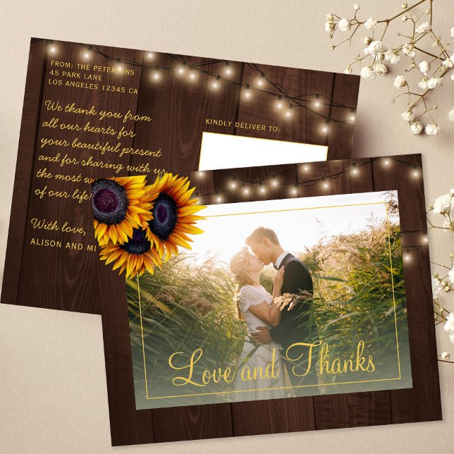 Tarjeta postal de agradecimiento para boda rústica (Subido por el creador)