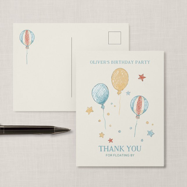 Tarjeta postal de agradecimiento para fiesta de gl (Balloon Daydream - Birthday Thank You Postcard)