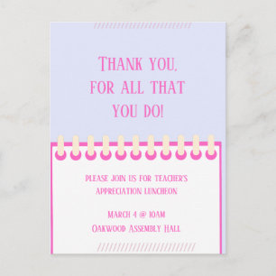 Tarjeta postal de agradecimiento para maestros de