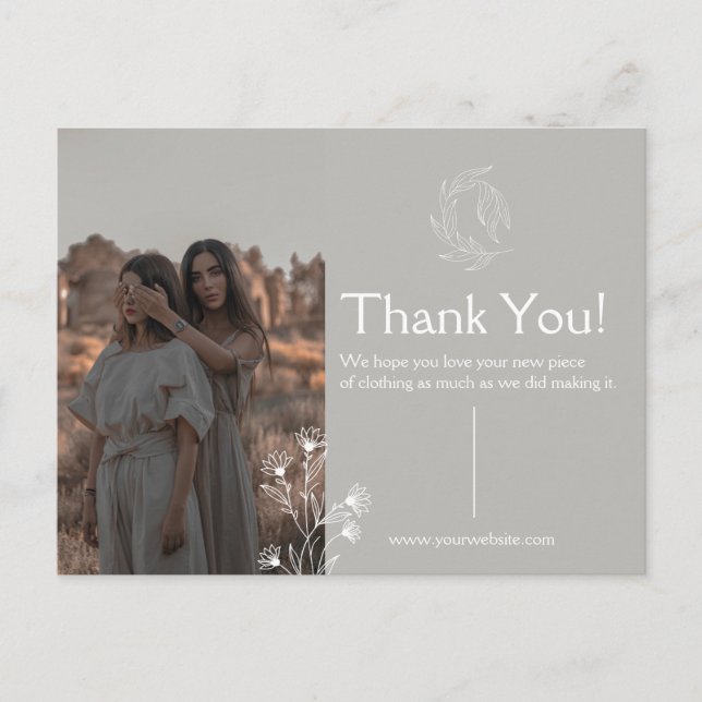 Tarjeta postal de agradecimiento para ropa  (Anverso)