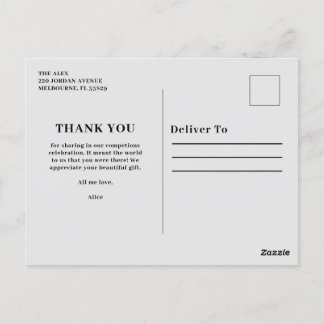 Tarjeta postal de agradecimiento y felicitaciones