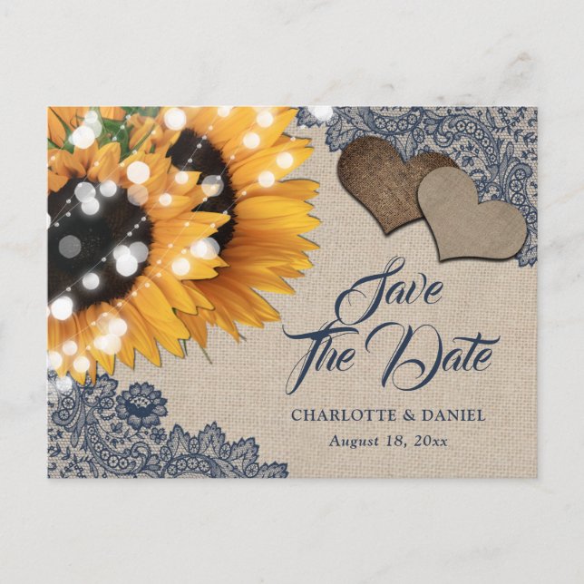 Tarjeta Postal de Ahorro de Boda de Girasol Azul M (Anverso)