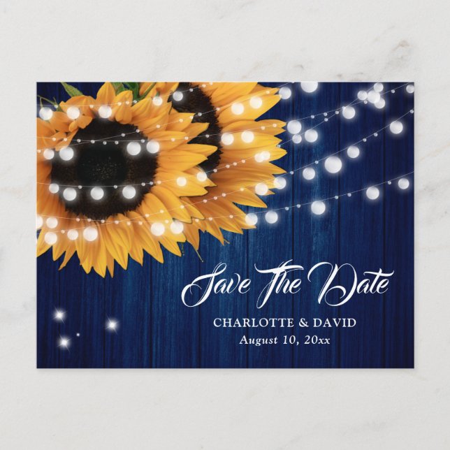 Tarjeta Postal de Ahorro de Boda de Girasol Azul M (Anverso)