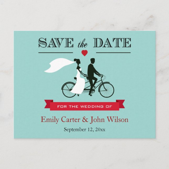 Tarjeta Postal de Ahorro de Boda en Bicicleta Tand (Anverso)