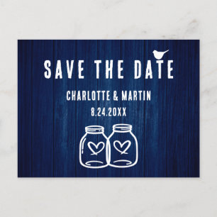 Tarjeta Postal de Ahorro de Boda Rústica Azul Mari