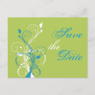 Tarjeta postal de ahorro floral verde azul blanco