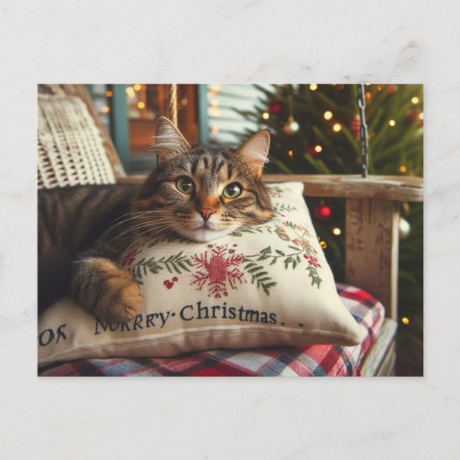 Tarjeta postal de AI Tabby Cat Merry Christmas (Anverso)