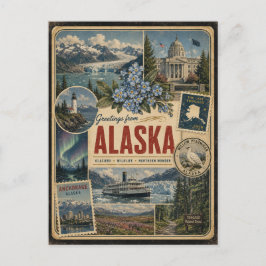 Tarjeta postal de Alaska con estilo vintage autént