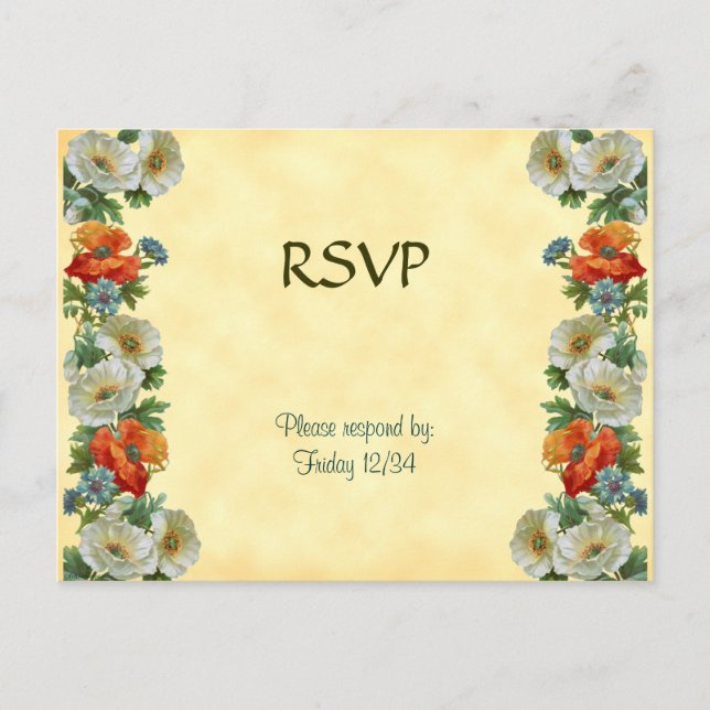Tarjeta postal de amapolas y acenorias de RSVP per (Anverso)