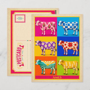 Tarjeta postal de Ames Iowa Vaca Arte Pop Vintage