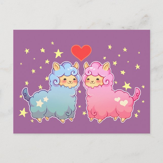 Tarjeta postal de amigos de Kawaii Alpaca (Anverso)