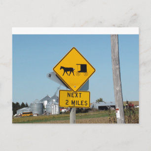 Tarjeta postal de Amish Buggie Crossing Rótulo