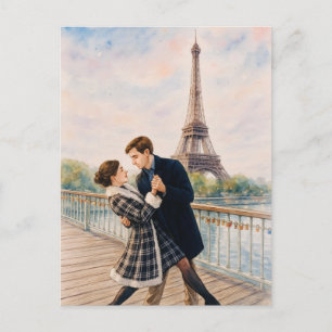 Tarjeta Postal de Amor Romántico París Hombre Muje