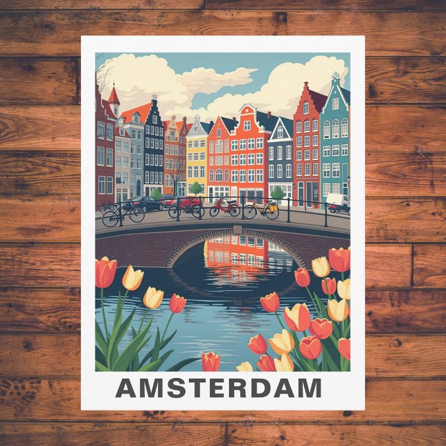 Tarjeta Postal de Amsterdam Retro Bicicleta de Via (Retro Amsterdam Netherlands Travel Bicycle Postcard
)