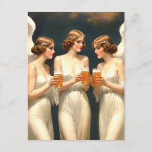 Tarjeta postal de ángeles bebiendo cerveza