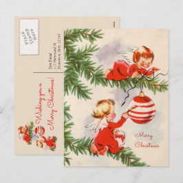 Tarjeta postal de ángeles decorando el árbol de Na