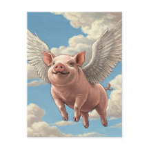 Tarjeta postal de animales ángel cerdo volador lin