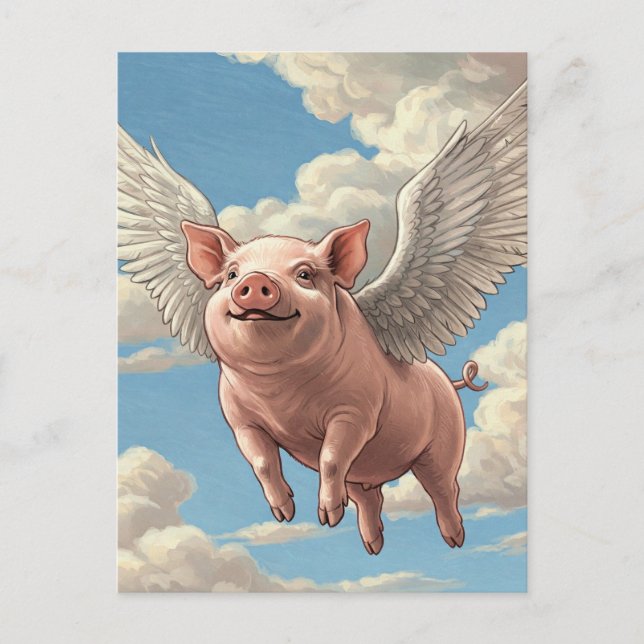 Tarjeta postal de animales ángel cerdo volador lin (Anverso)