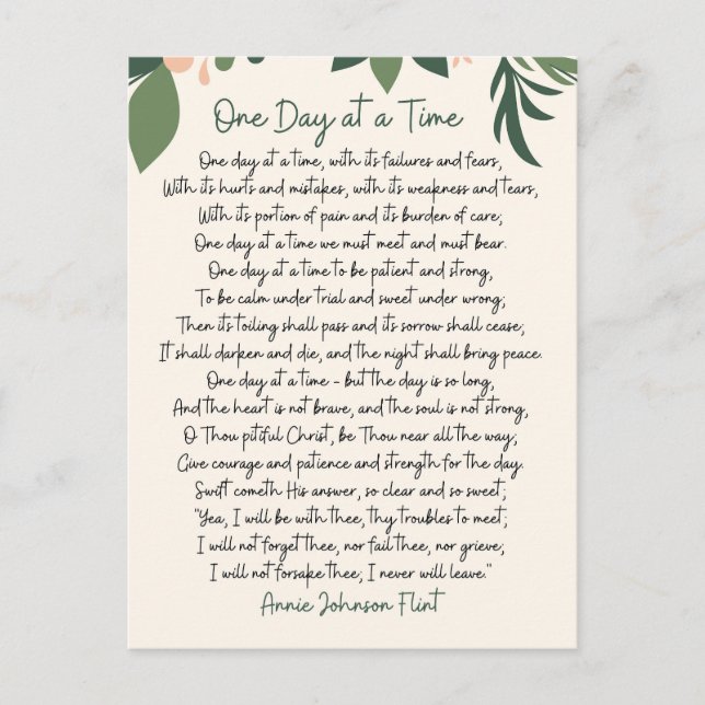 Tarjeta postal de Annie Johnson Flint 'Un día a la (Anverso)