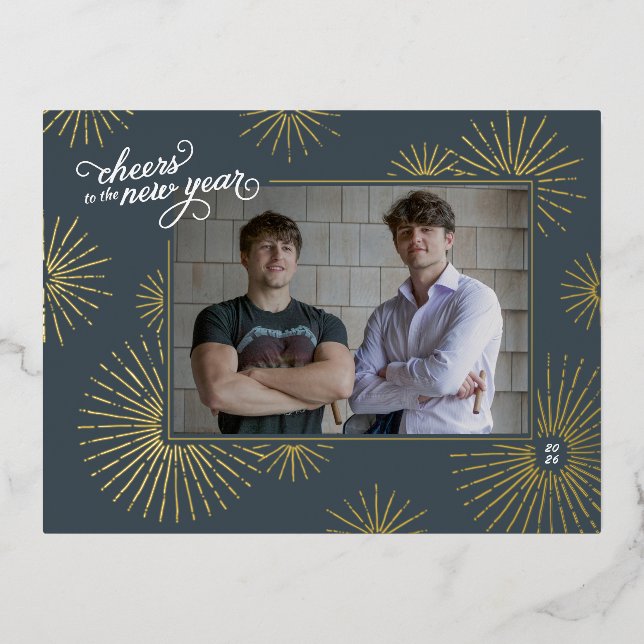 Tarjeta postal de Año Nuevo con fuegos artificiale (Anverso)