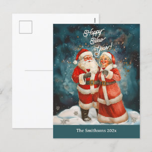 Tarjeta postal de Año Nuevo Feliz de Santa Sra. Cl