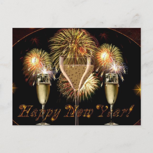 tarjeta postal de año nuevo feliz y brillante (Anverso)