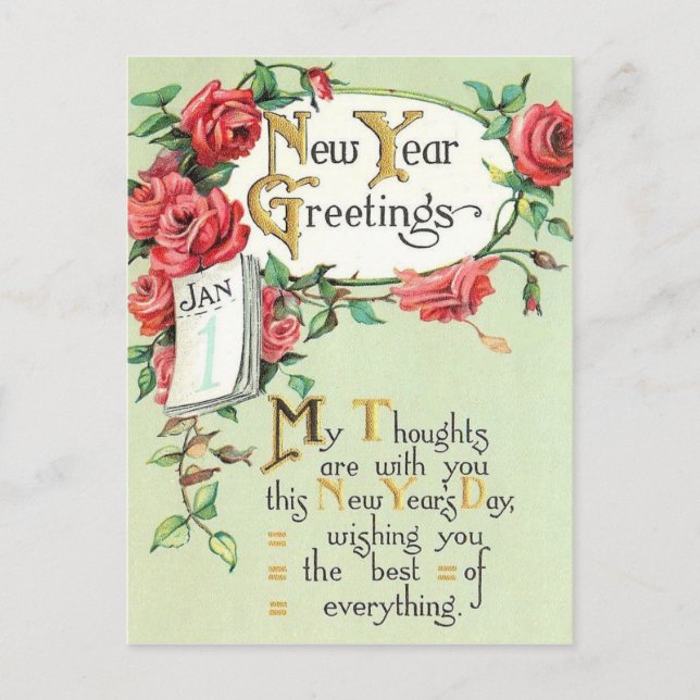Tarjeta postal de Año Nuevo Vintage (Anverso)