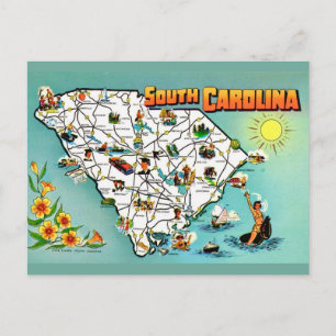 Tarjeta postal de antiguo mapa de Carolina del Sur