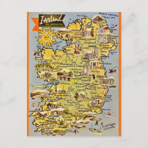 Tarjeta postal de antiguo mapa de Irlanda