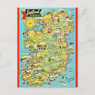 Tarjeta postal de antiguo mapa de Irlanda