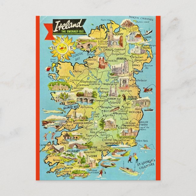 Tarjeta postal de antiguo mapa de Irlanda (Anverso)