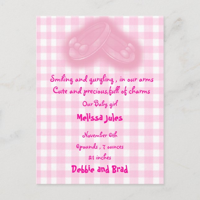 tarjeta postal de anuncio de bebé (Anverso)