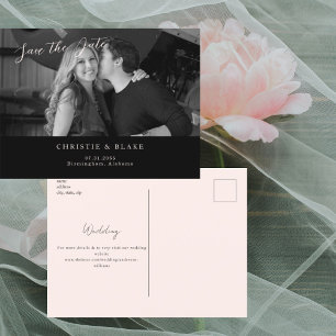 Tarjeta Postal de Anuncio de Boda Black & Blush B/