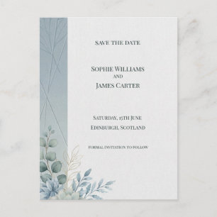 Tarjeta Postal de Anuncio de Boda Botánico Azul Pá