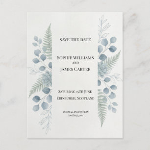 Tarjeta Postal de Anuncio de Boda Botánico Gris Az