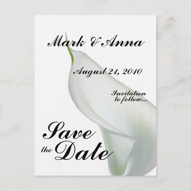 Tarjeta Postal de Anuncio de Boda Calla Lily (Anverso)