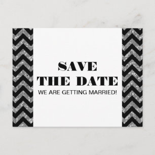Tarjeta Postal de Anuncio de Boda Chevron Glitter,