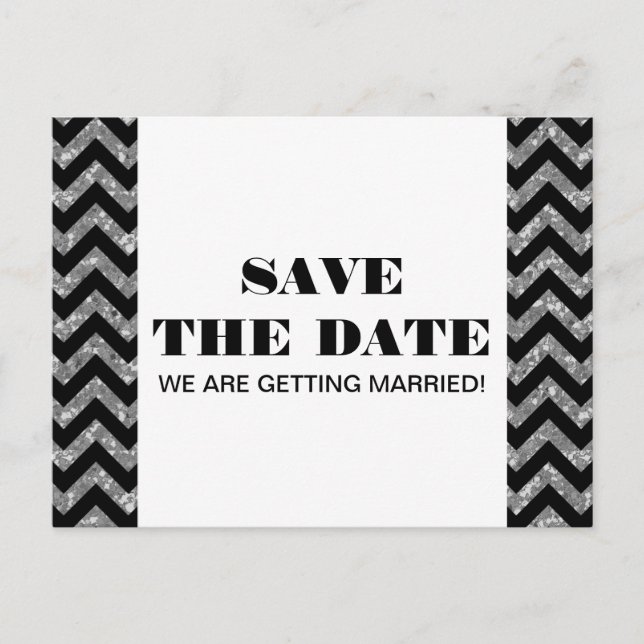 Tarjeta Postal de Anuncio de Boda Chevron Glitter, (Anverso)