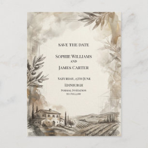 Tarjeta postal de anuncio de boda con boceto de ar