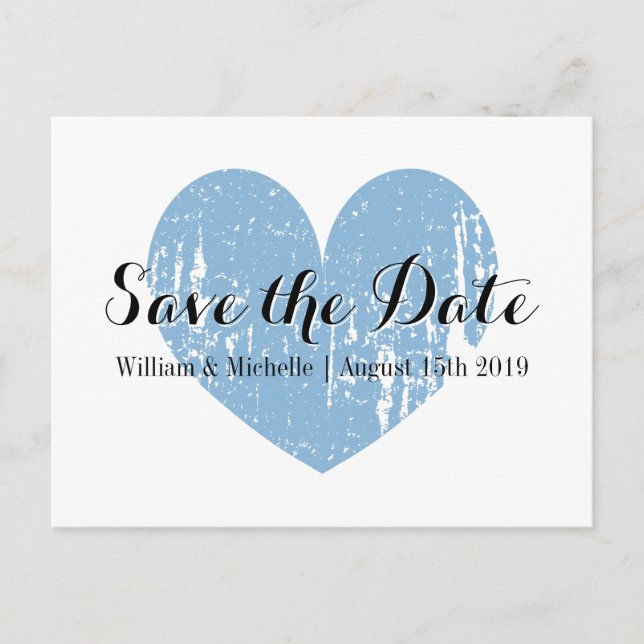 Tarjeta postal de anuncio de boda con corazón azul (Anverso)
