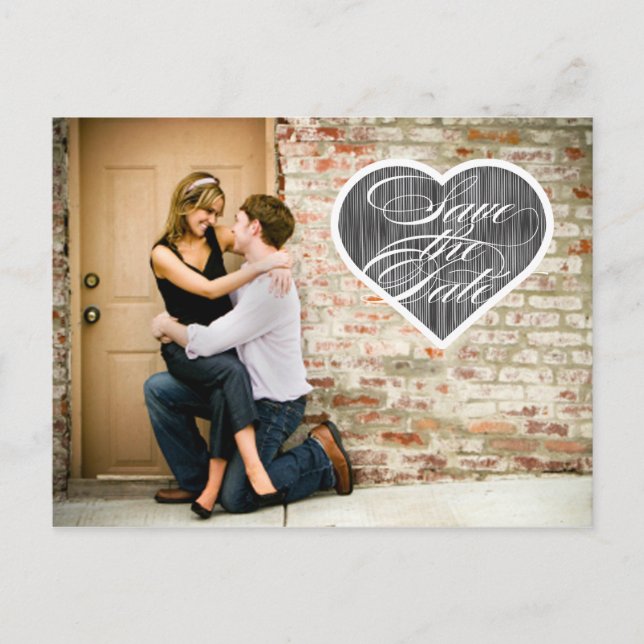 Tarjeta postal de anuncio de boda con corazón y fo (Anverso)